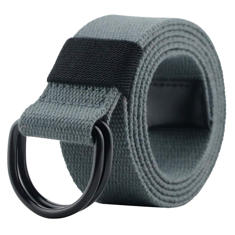 macoking Web Fabric Canvas Belt for Men Women with Double D Ring Buckle, Dark Grey, 51in long for waist 40"-43" - Image 1